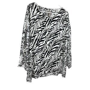 Chicos Animal Print Monochrome Zebra Top XL 3